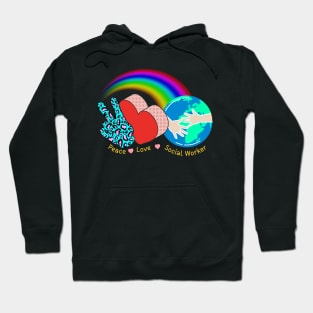 Peace Love Social Works Social Worker Job Rainbow Leopard Hoodie